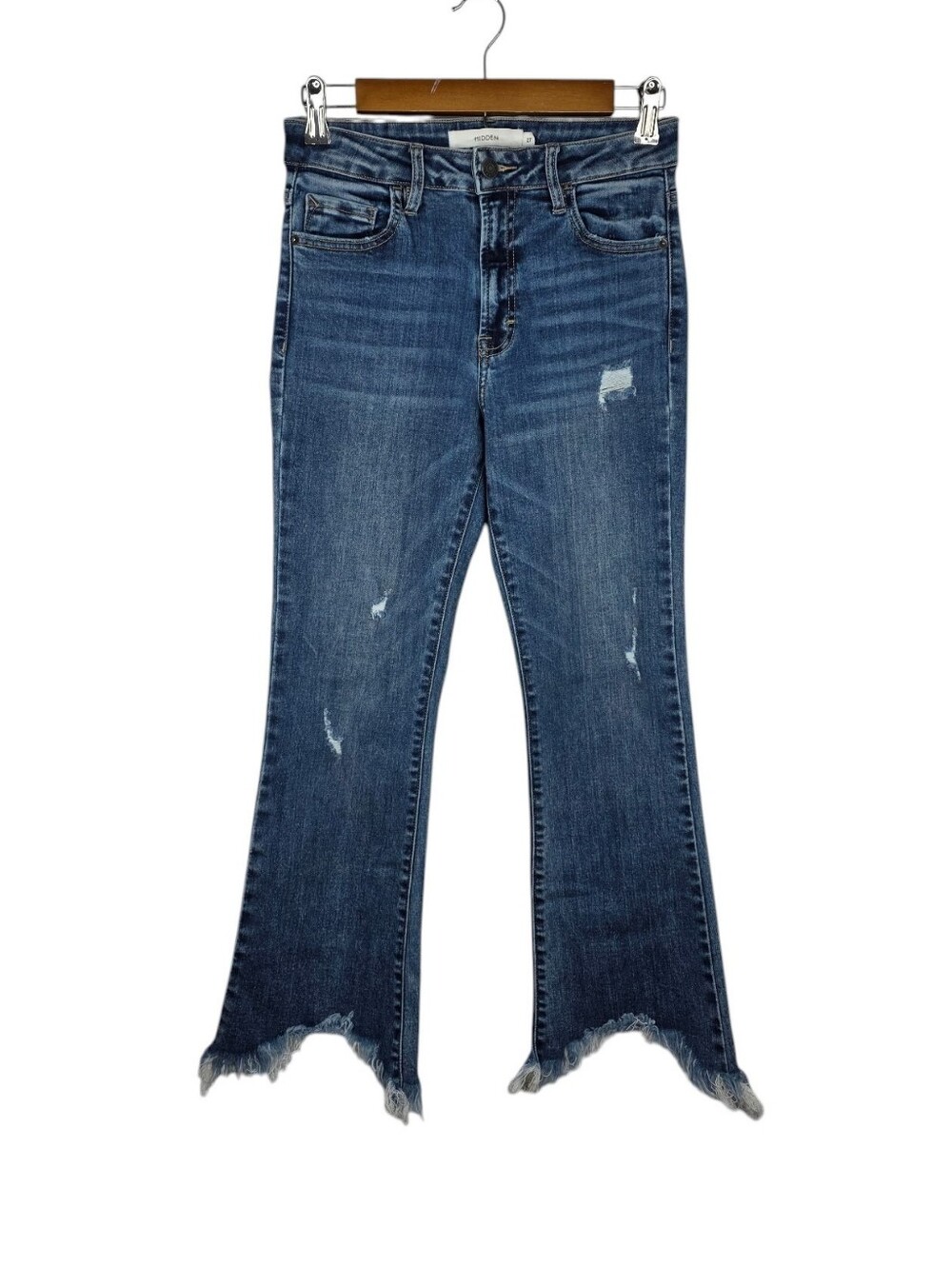 Hidden Jeans Frayed Asymmetric Step Hem Cropped Bootcut Flare Boho Festival 27